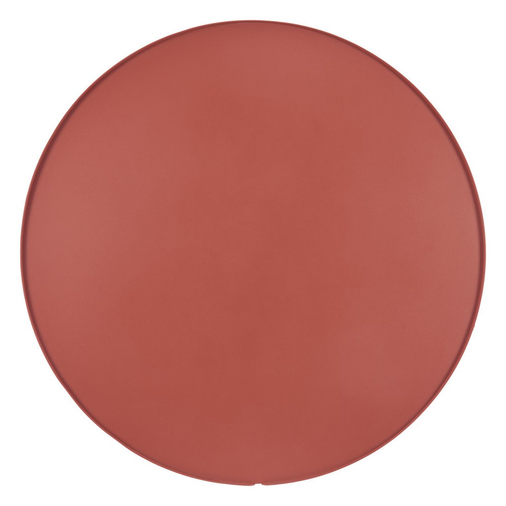 29" Terra Cotta Rounded Aluminum Outdoor Coffee Table. Outdoor table isolated on a plain white background, showing a brown metal surface.