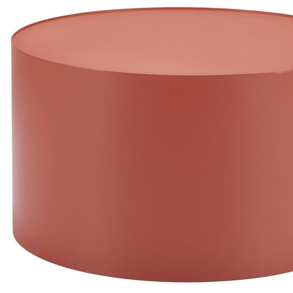 Cropped view of 29" Terra Cotta Rounded Aluminum Outdoor Coffee Table focusing on the brown metal surface.