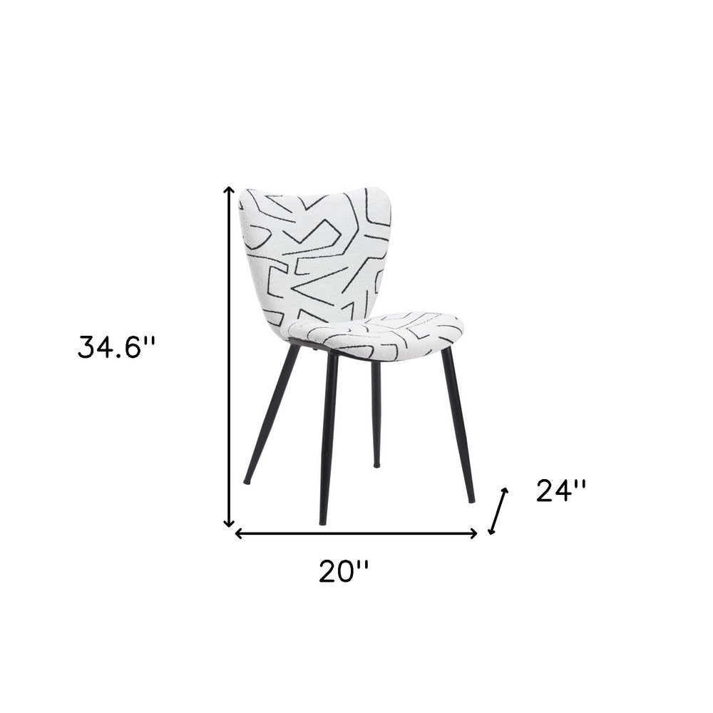 Set of Two White and Black Upholstered Faux Shearling Dining Side Chairs on a white background