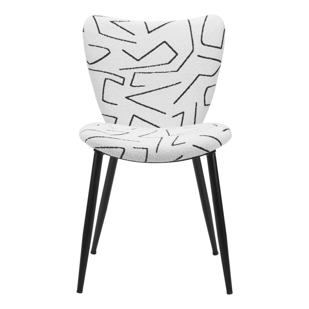 Set of Two White and Black Upholstered Faux Shearling Dining Side Chairs on a white background
