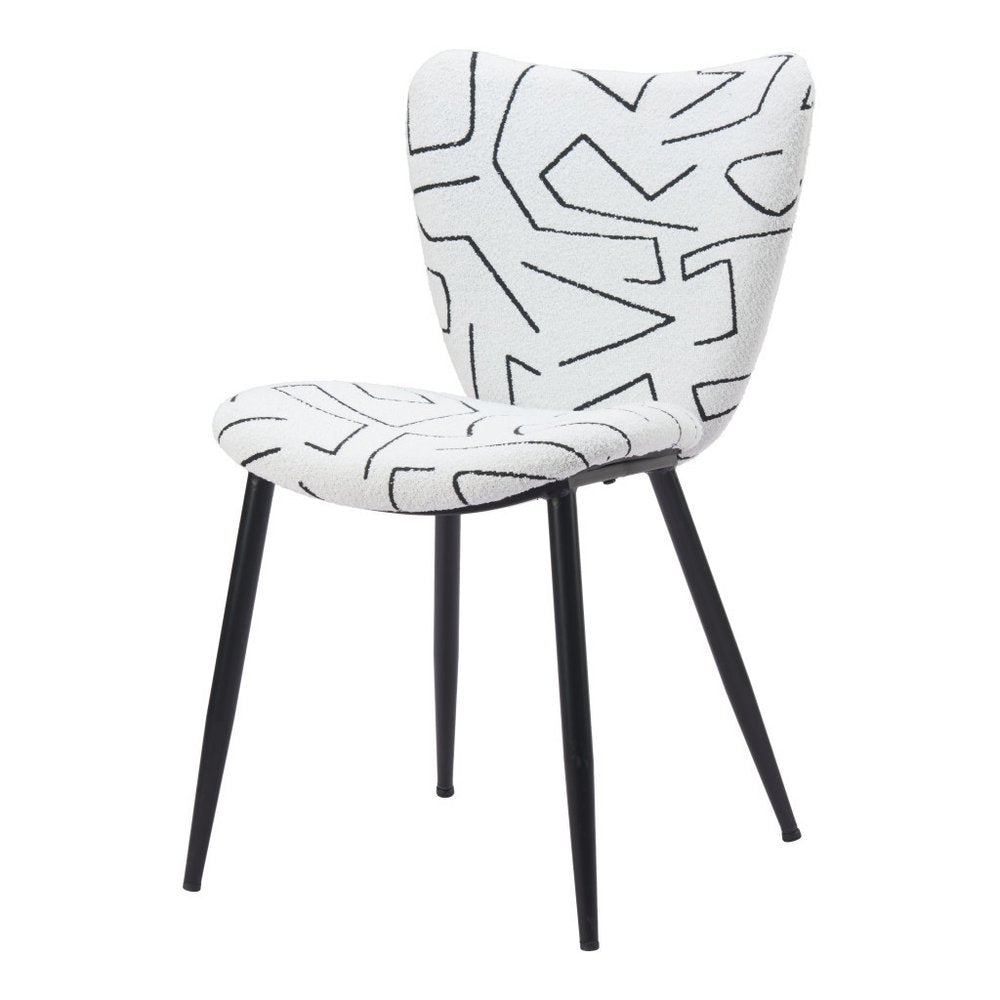 Set of Two White and Black Upholstered Faux Shearling Dining Side Chairs on a white background