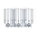 Gray Heavy Duty Plastic Three Chamber Wall Mount Soap Dispenser on a white background