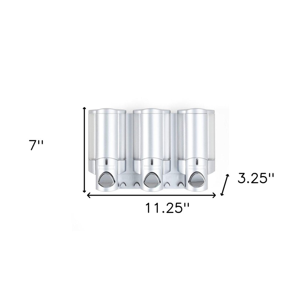 Gray Heavy Duty Plastic Three Chamber Wall Mount Soap Dispenser on a white background