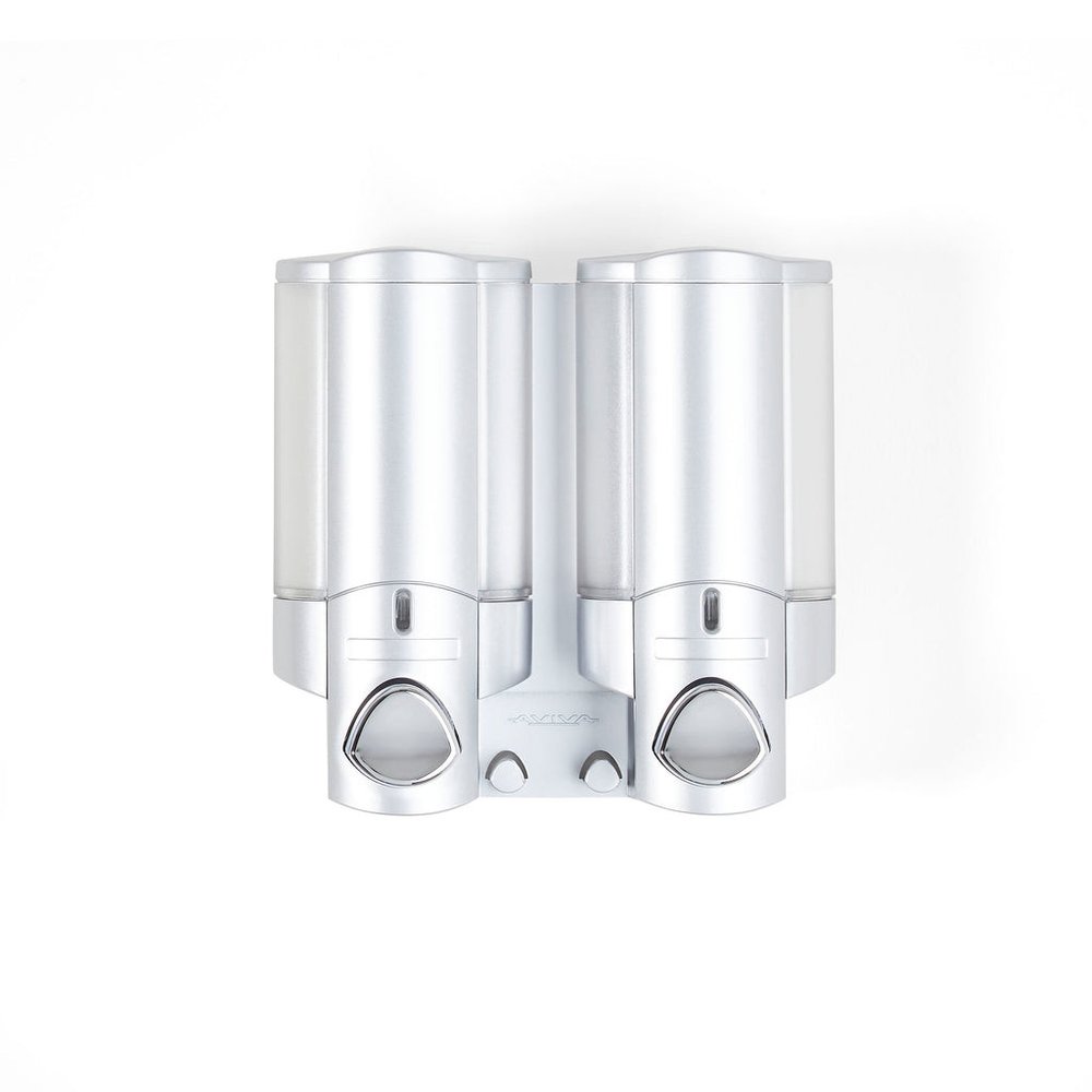 Gray Heavy Duty Plastic Two Chamber Wall Mount Soap Dispenser on a white background