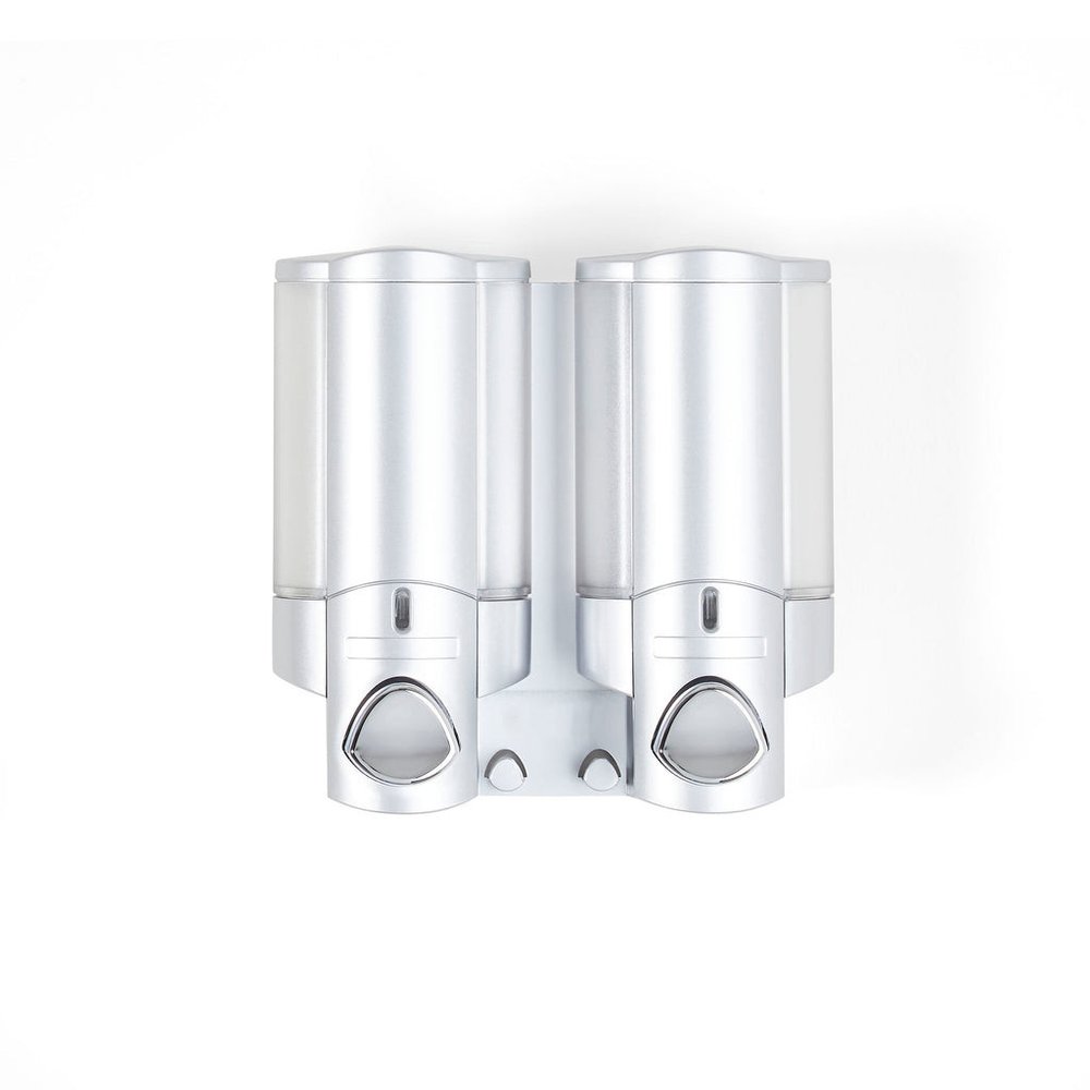 Gray Heavy Duty Plastic Two Chamber Wall Mount Soap Dispenser on a white background