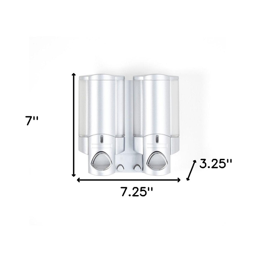 Gray Heavy Duty Plastic Two Chamber Wall Mount Soap Dispenser on a white background