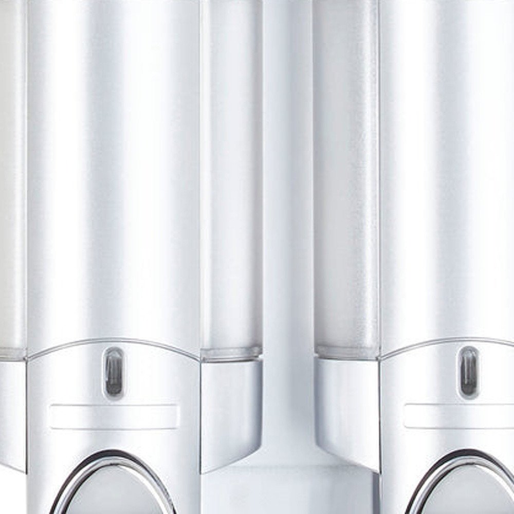 Gray Heavy Duty Plastic Two Chamber Wall Mount Soap Dispenser on a white background
