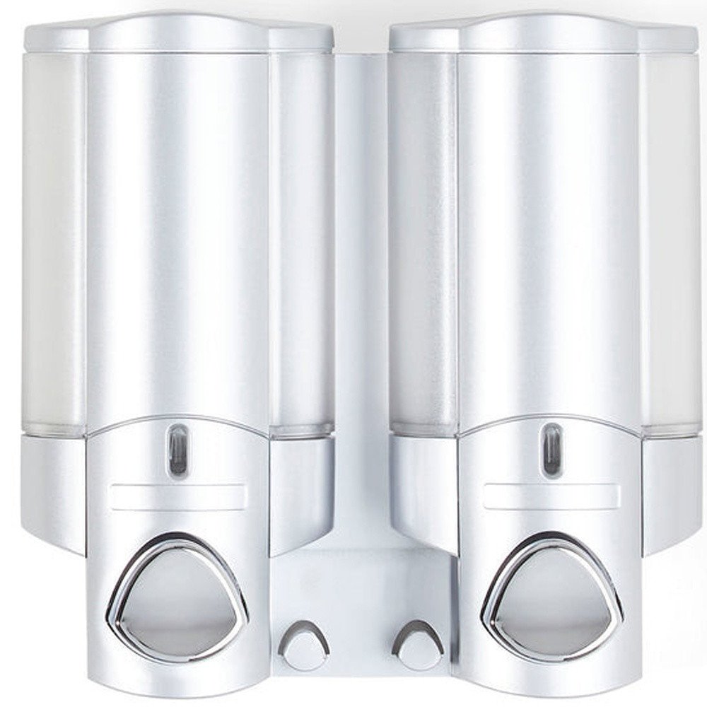Gray Heavy Duty Plastic Two Chamber Wall Mount Soap Dispenser on a white background