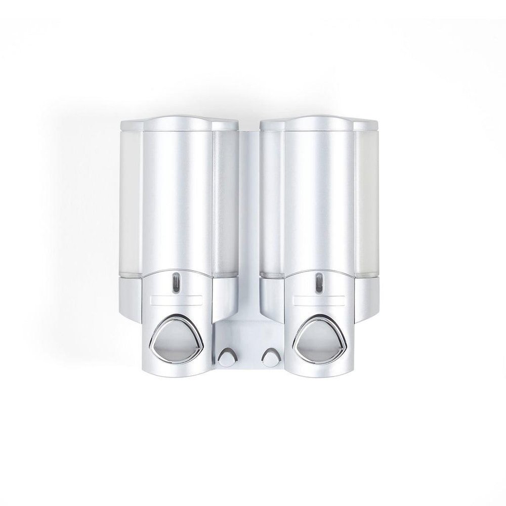 Gray Heavy Duty Plastic Two Chamber Wall Mount Soap Dispenser on a white background