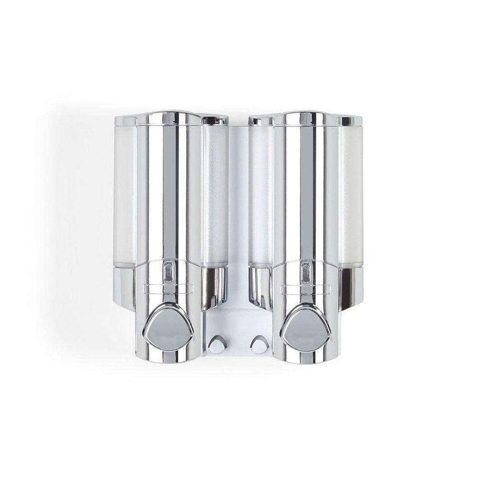 Silver Heavy Duty Plastic Two Chamber Wall Mount Soap Dispenser on a white background