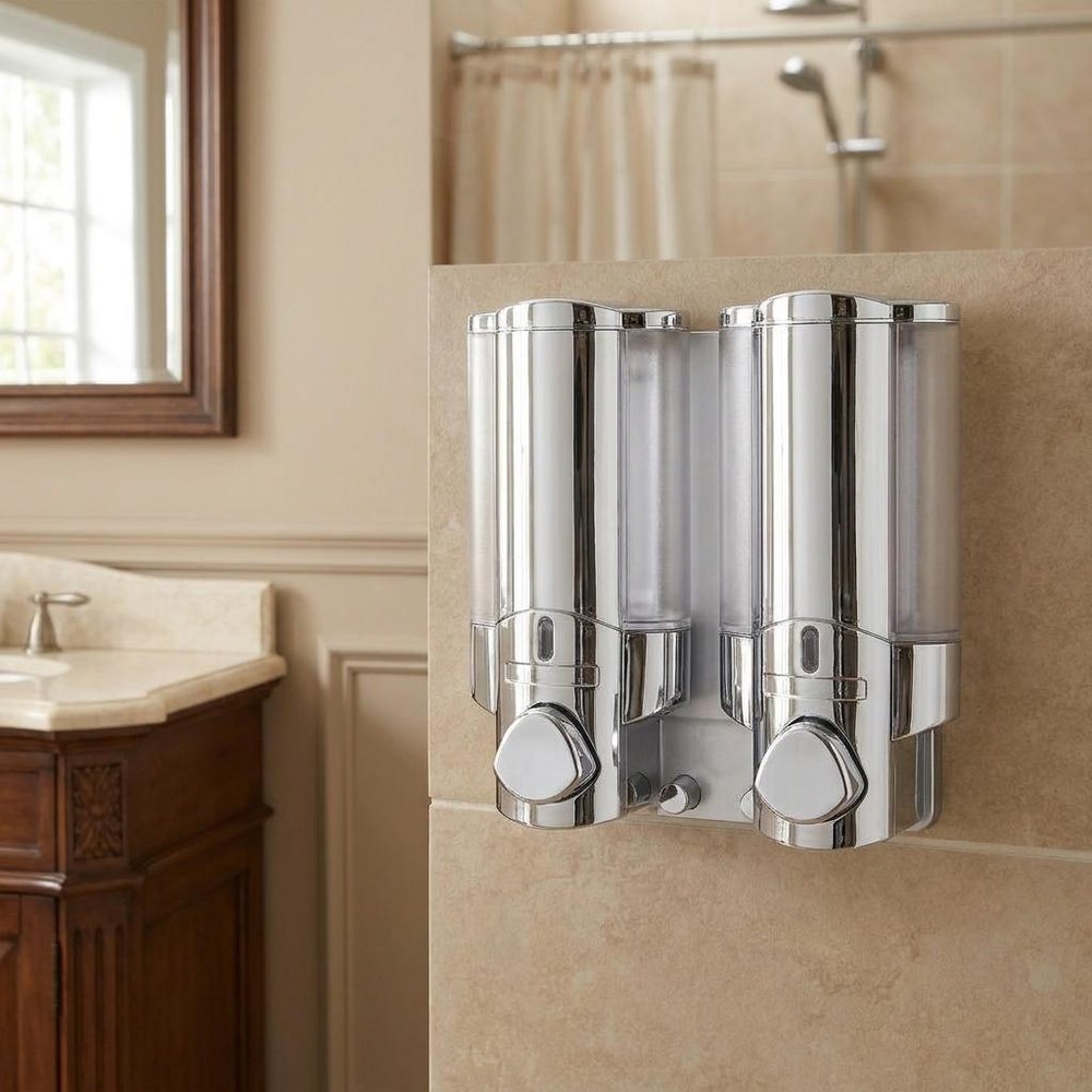 Silver Heavy Duty Plastic Two Chamber Wall Mount Soap Dispenser