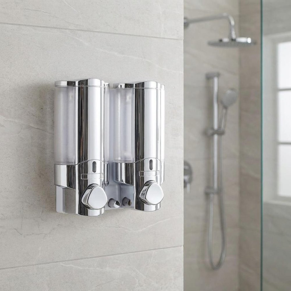 Silver Heavy Duty Plastic Two Chamber Wall Mount Soap Dispenser