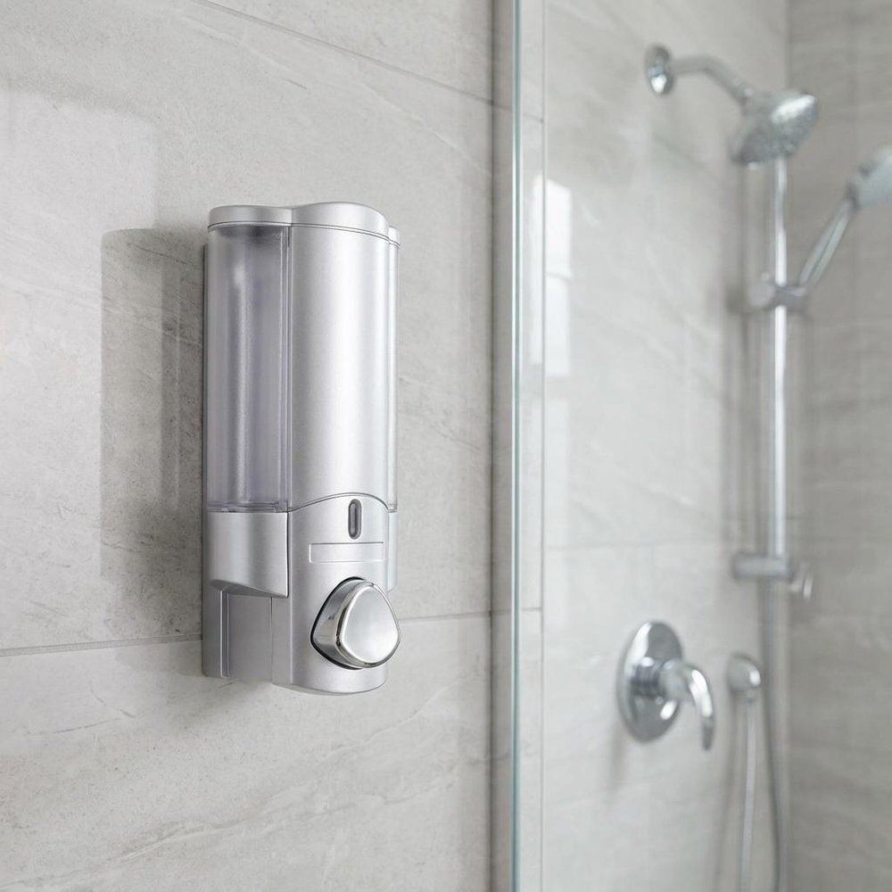Gray Heavy Duty Plastic Wall Mount Soap Dispenser on a white background