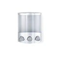 Gray Heavy Duty Plastic Three Chamber Wall Mount Soap Dispenser on a white background