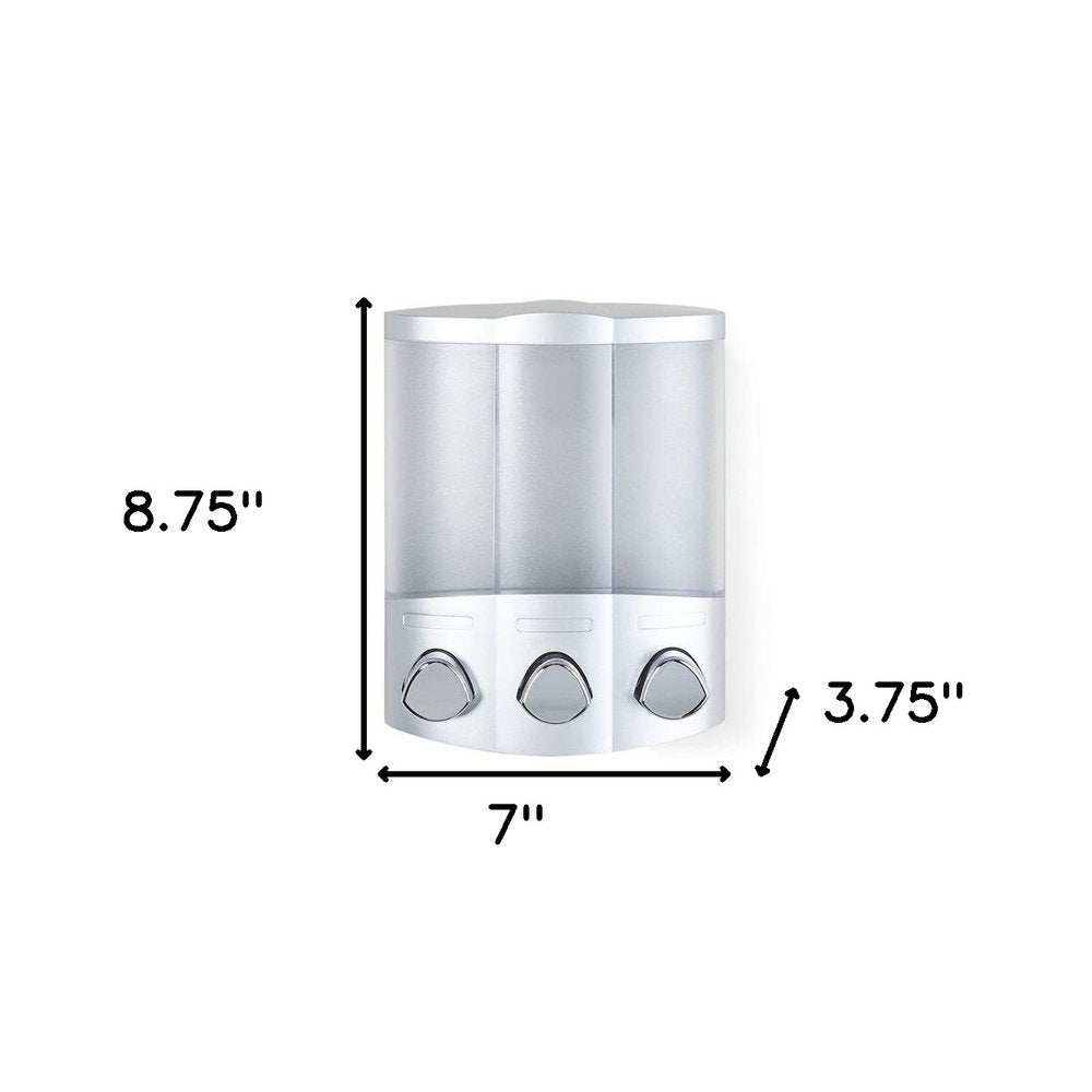 Gray Heavy Duty Plastic Three Chamber Wall Mount Soap Dispenser on a white background