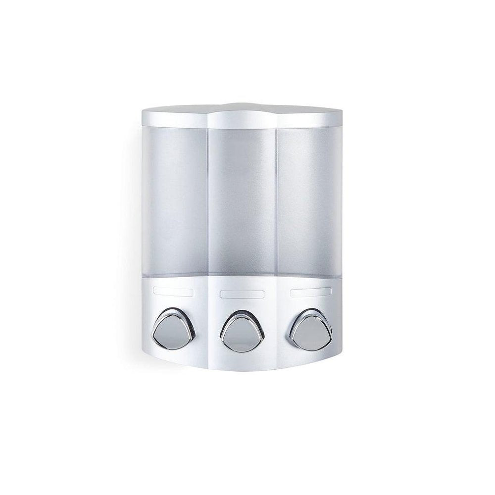 Gray Heavy Duty Plastic Three Chamber Wall Mount Soap Dispenser on a white background