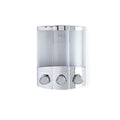 Gray Heavy Duty Plastic Three Chamber Wall Mount Soap Dispenser on a white background