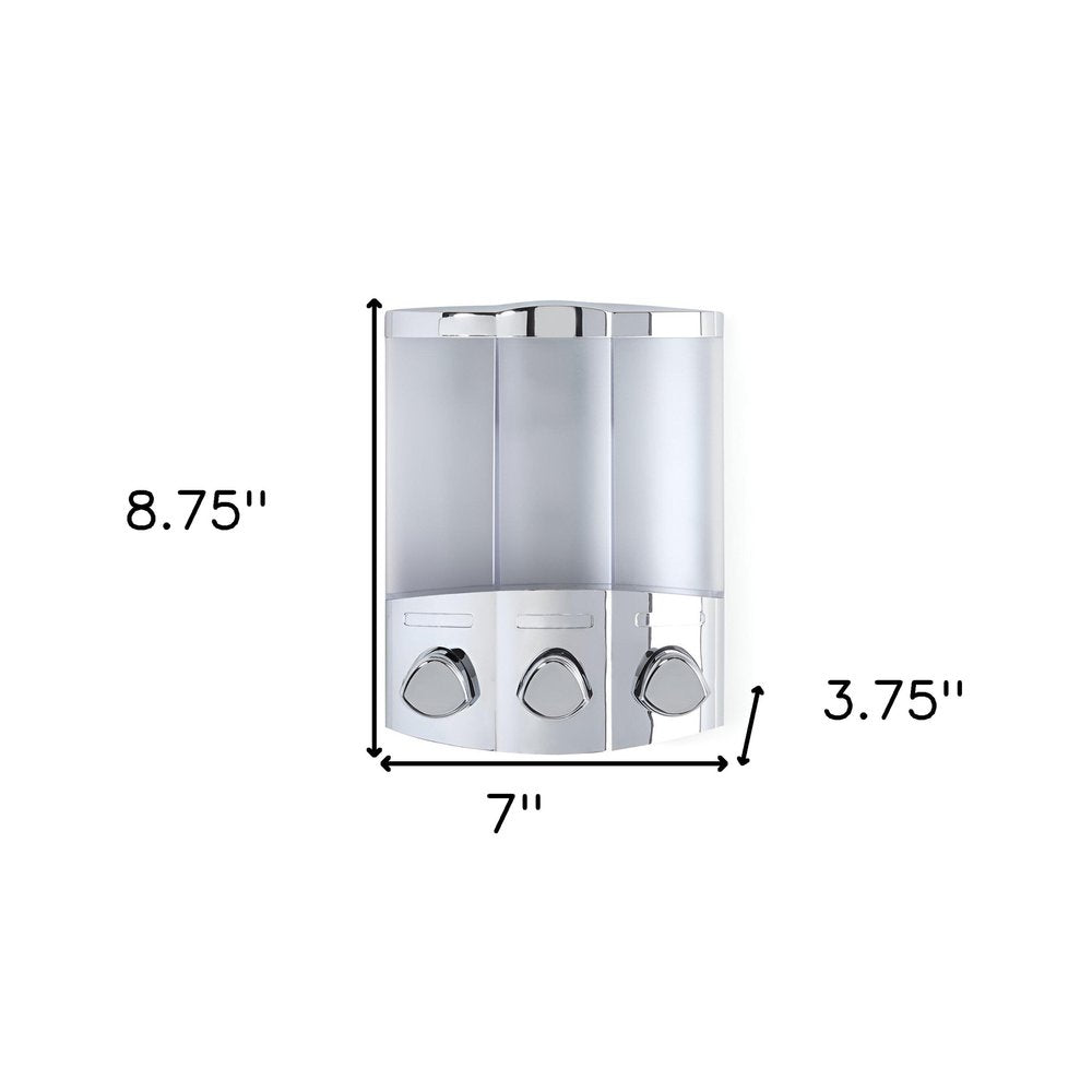 Gray Heavy Duty Plastic Three Chamber Wall Mount Soap Dispenser on a white background