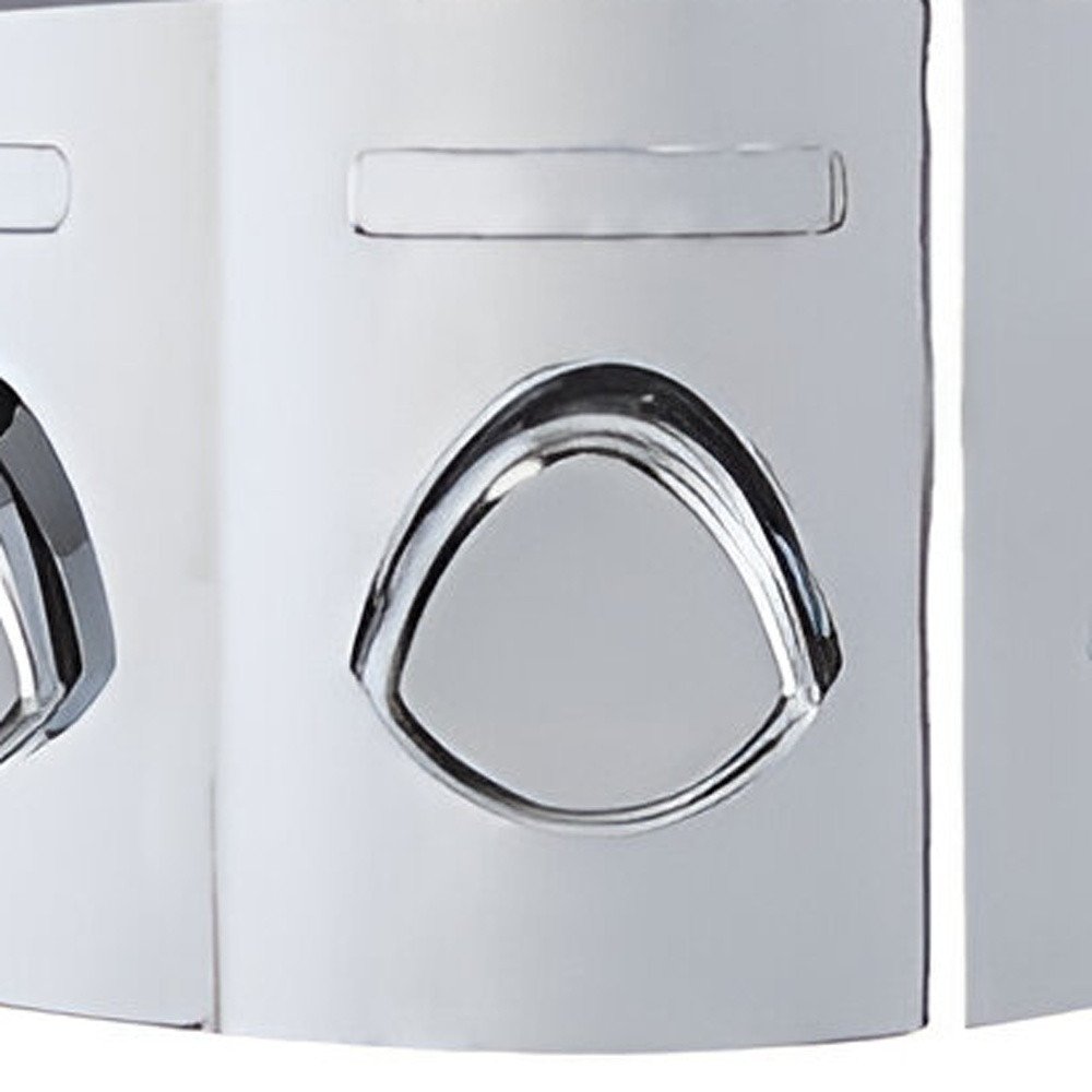 Gray Heavy Duty Plastic Three Chamber Wall Mount Soap Dispenser close-up detail