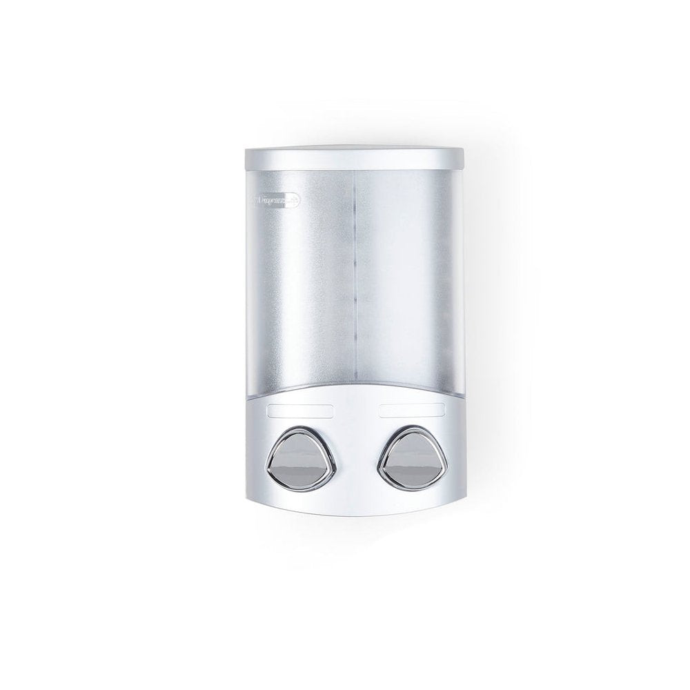 Gray Heavy Duty Plastic Two Chamber Wall Mount Soap Dispenser on a white background