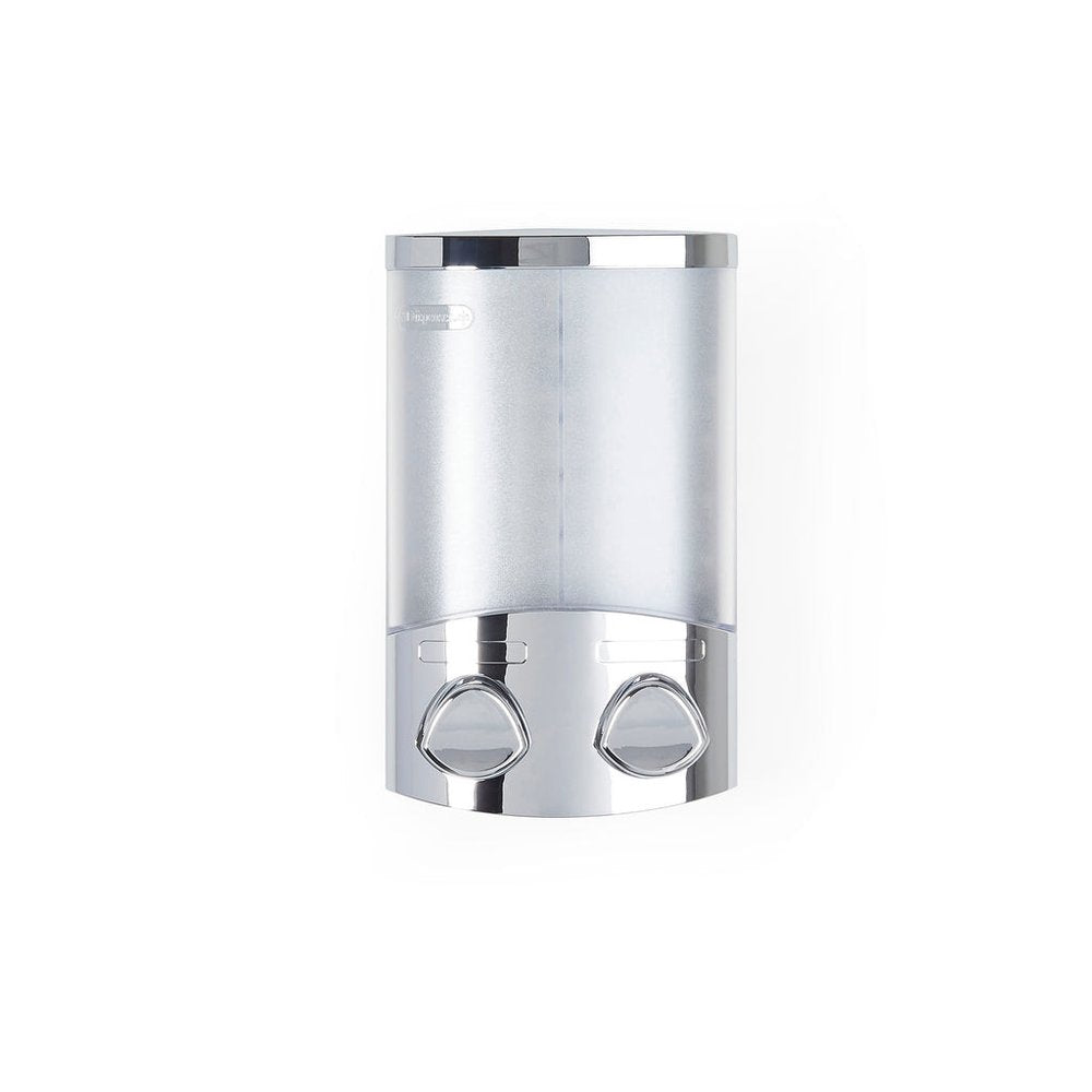 Silver Heavy Duty Plastic Two Chamber Wall Mount Soap Dispenser on a white background