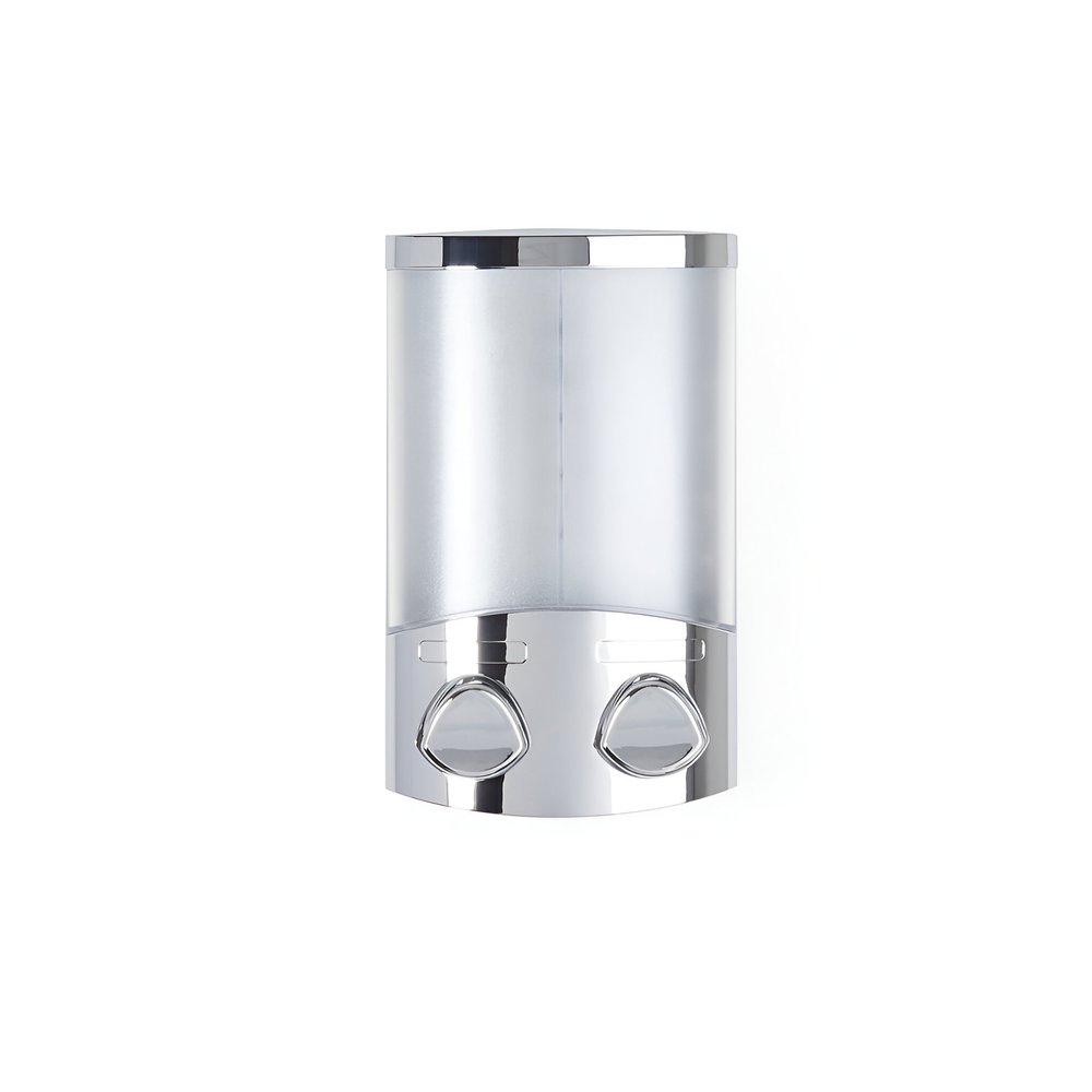 Silver Heavy Duty Plastic Two Chamber Wall Mount Soap Dispenser on a white background