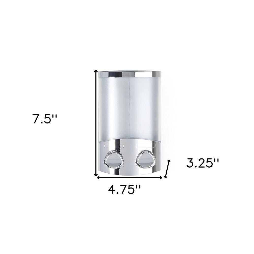Silver Heavy Duty Plastic Two Chamber Wall Mount Soap Dispenser on a white background