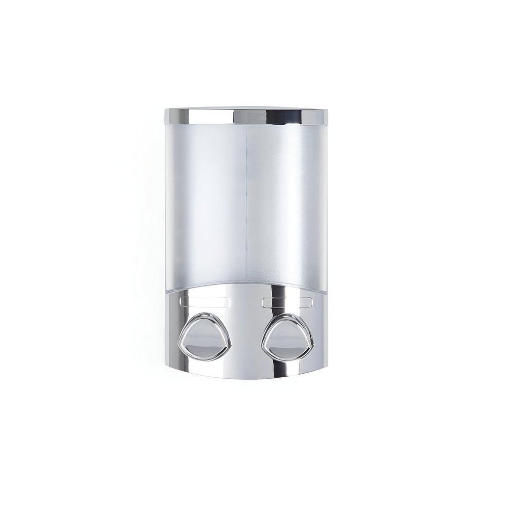 Silver Heavy Duty Plastic Two Chamber Wall Mount Soap Dispenser on a white background
