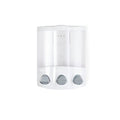 White Heavy Duty Plastic Three Chamber Wall Mount Soap Dispenser on a white background