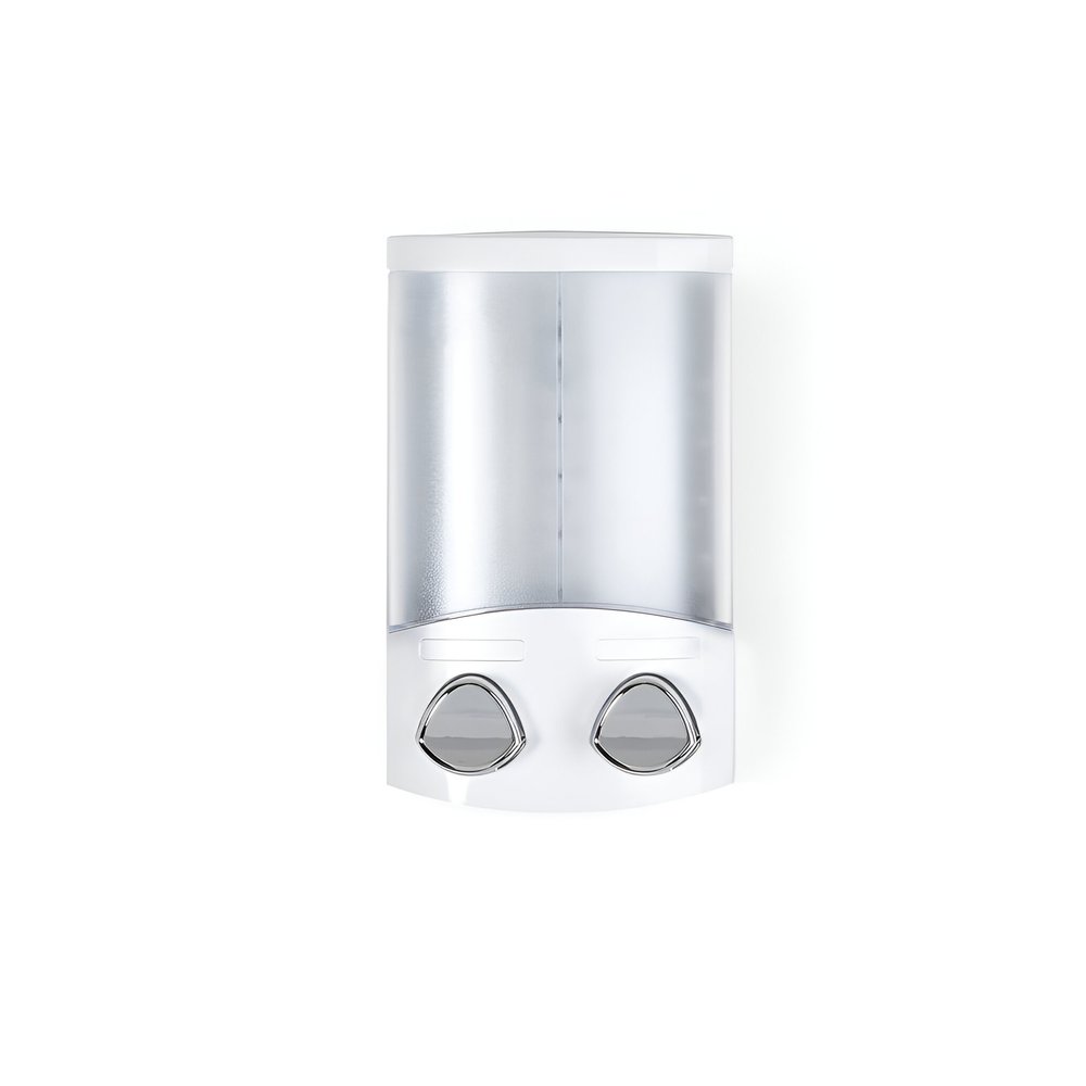 White Heavy Duty Plastic Two Chamber Wall Mount Soap Dispenser on a white background