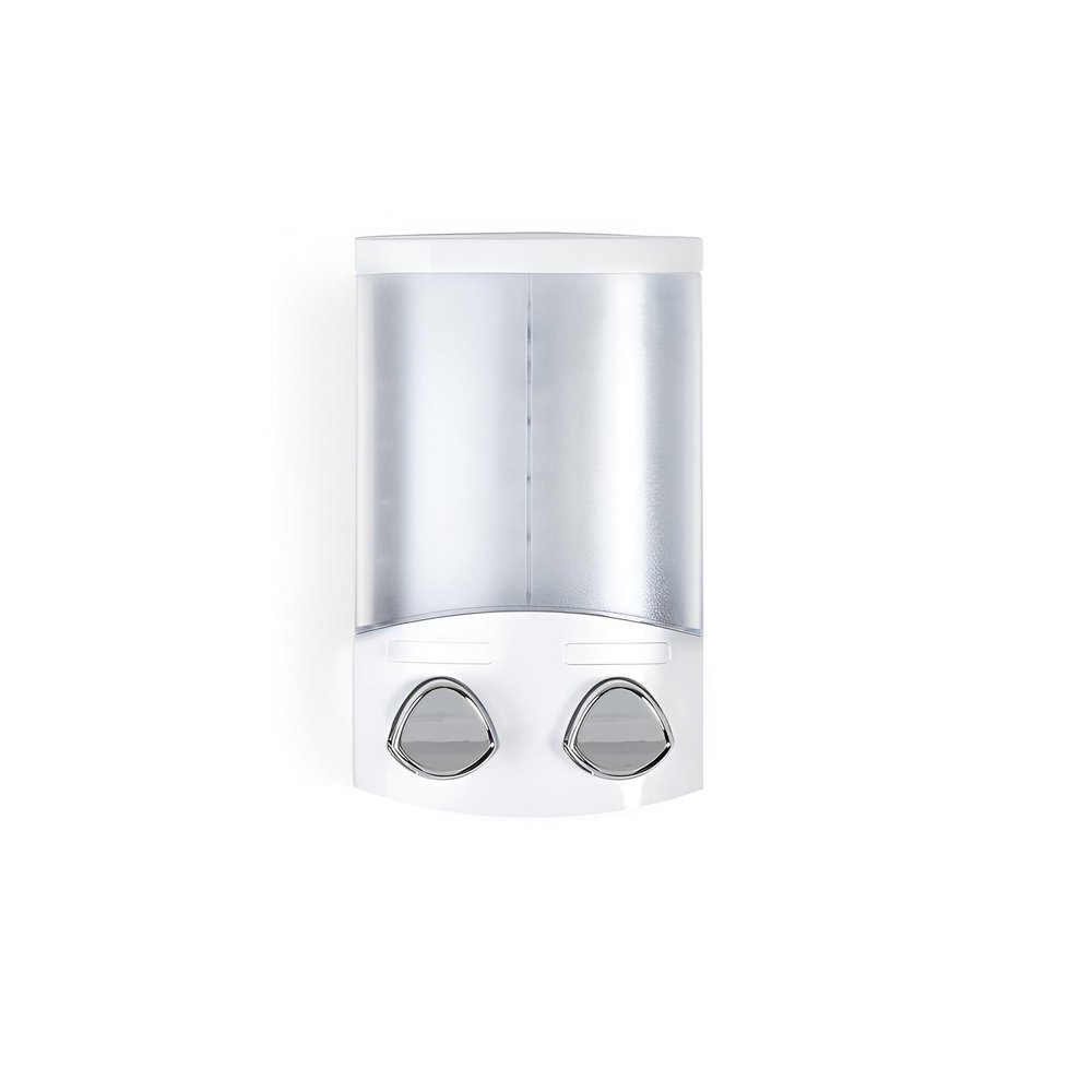 White Heavy Duty Plastic Two Chamber Wall Mount Soap Dispenser on a white background