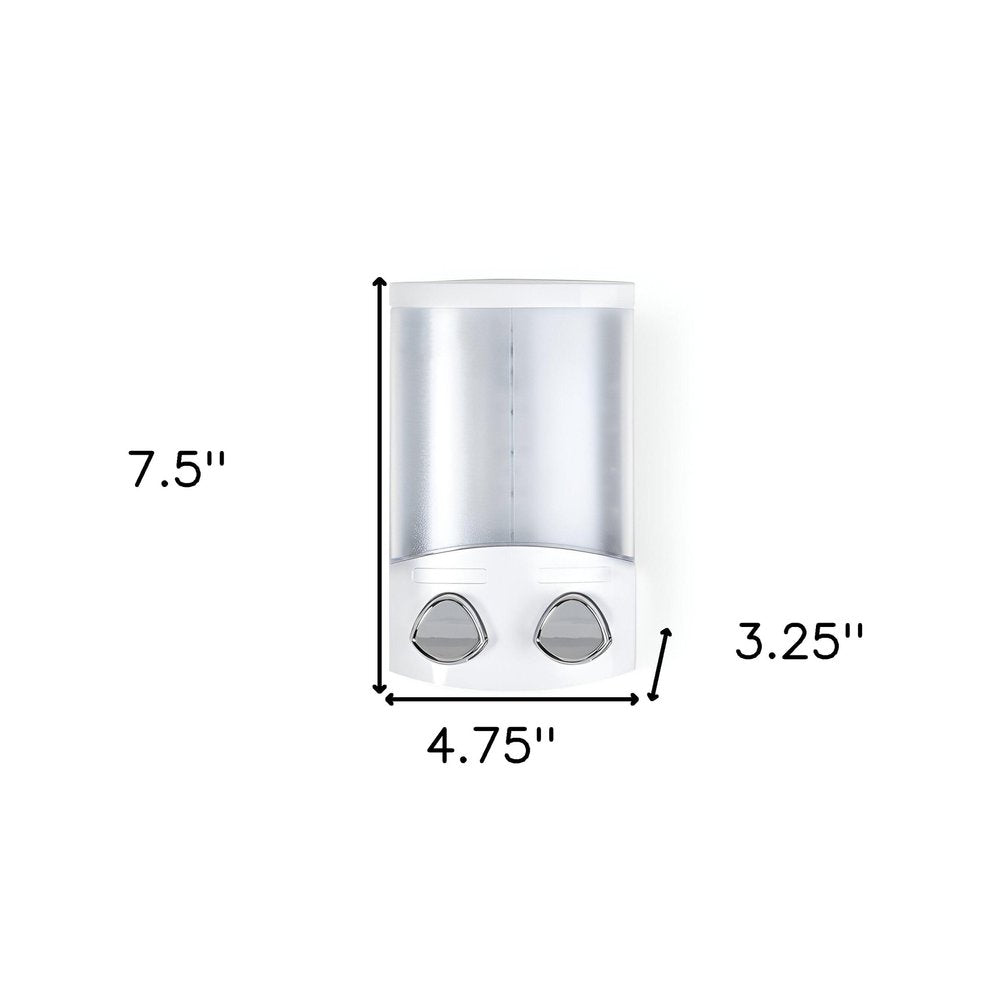 White Heavy Duty Plastic Two Chamber Wall Mount Soap Dispenser on a white background