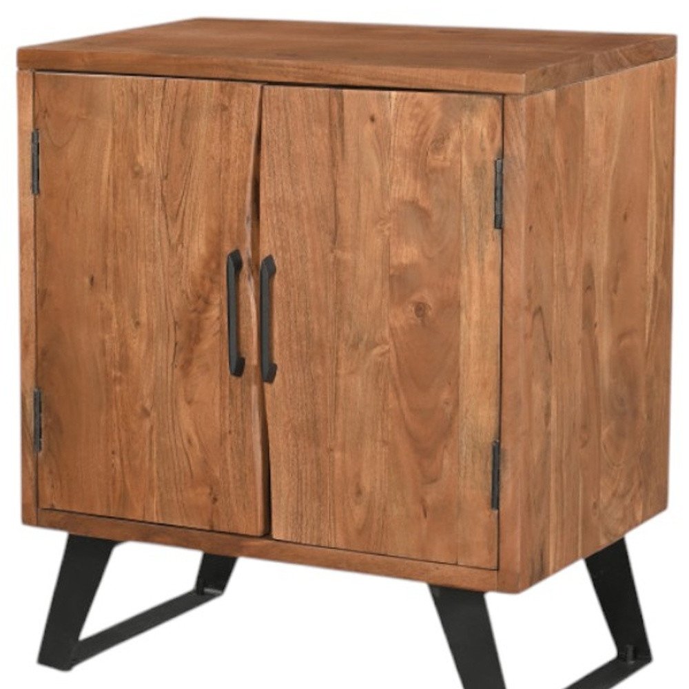 30" Brown Solid Wood Square Live Edge Nightstand. Nightstands & bedside table isolated on a plain white background, finished in brown wood.