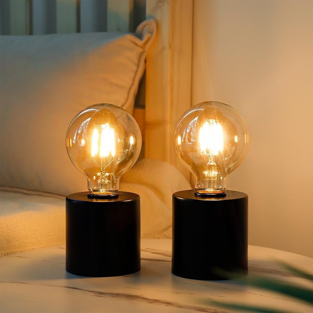 Set of Two 7" Black Cylinder Lamp Base With Cone Shades