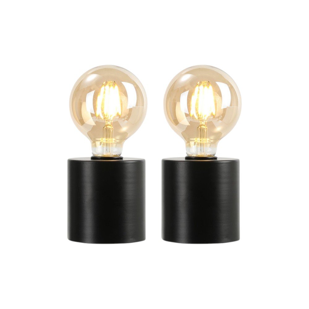 Set of Two 7" Black Cylinder Lamp Base With Cone Shades