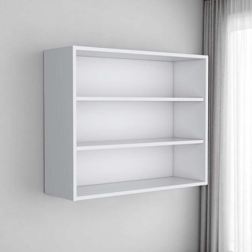 36" White Wood Three Tier Wall Mounted Floating Shelf close-up highlighting the white wood surface.