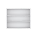 36" White Wood Three Tier Wall Mounted Floating Shelf. Wall mounted shelve isolated on a plain white background, finished in white wood.