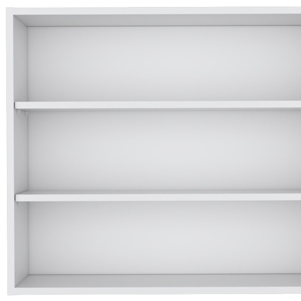 36" White Wood Three Tier Wall Mounted Floating Shelf close-up highlighting the white wood surface.