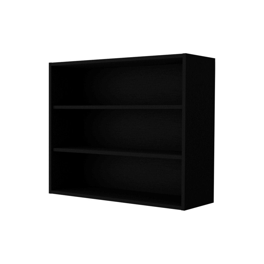 36" Black Wood Wall Mounted Floating Shelf. Wall mounted shelve isolated on a plain white background, in a black wood finish.