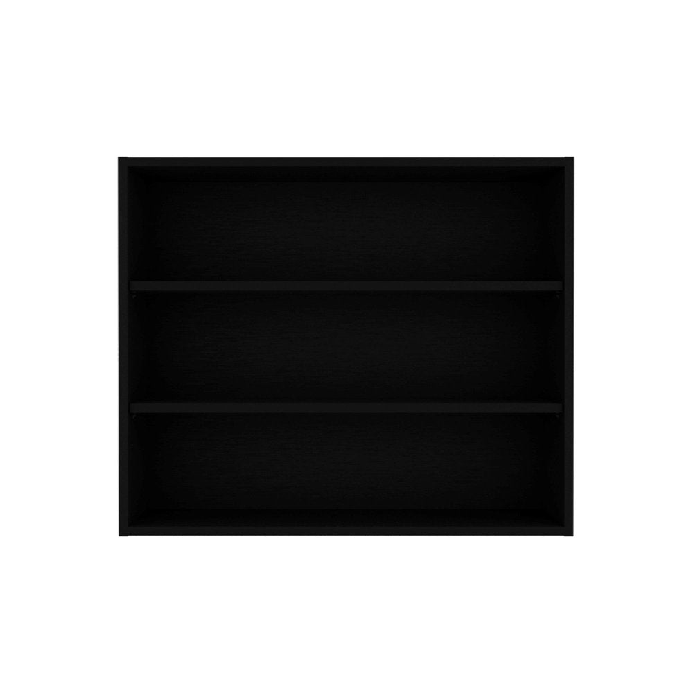 36" Black Wood Wall Mounted Floating Shelf. Wall mounted shelve isolated on a plain white background, finished in black wood.