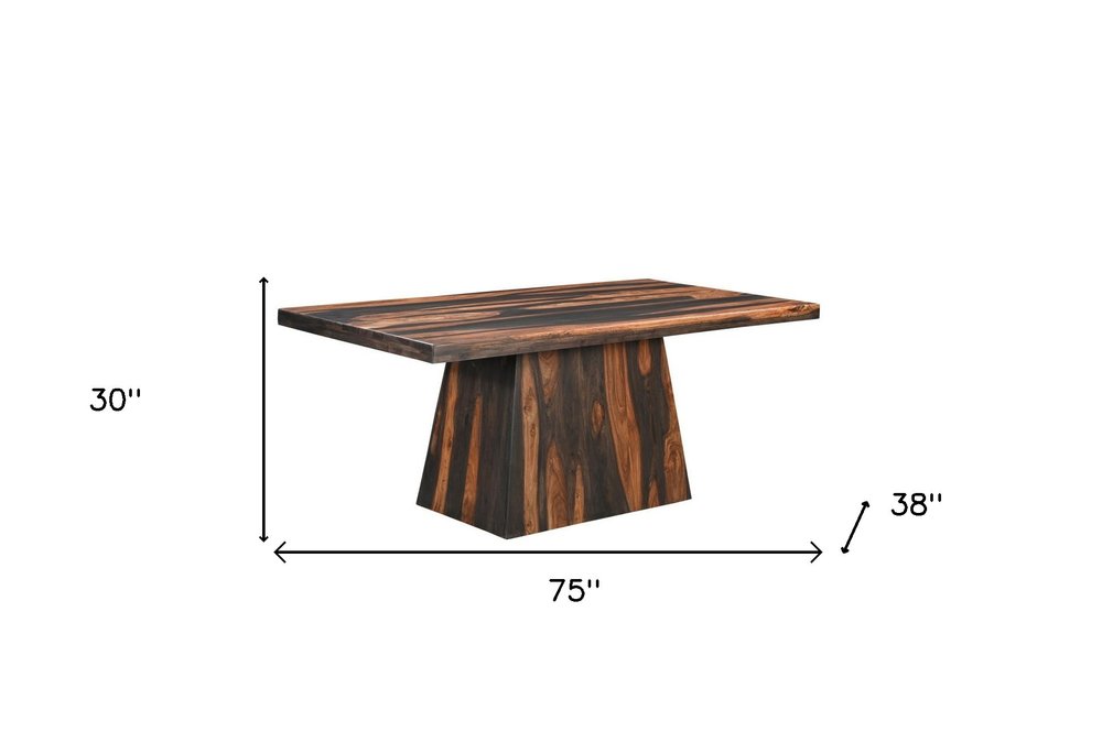 Seven Piece Dark Brown Solid Wood Dining Set with Six Chairs on a white background