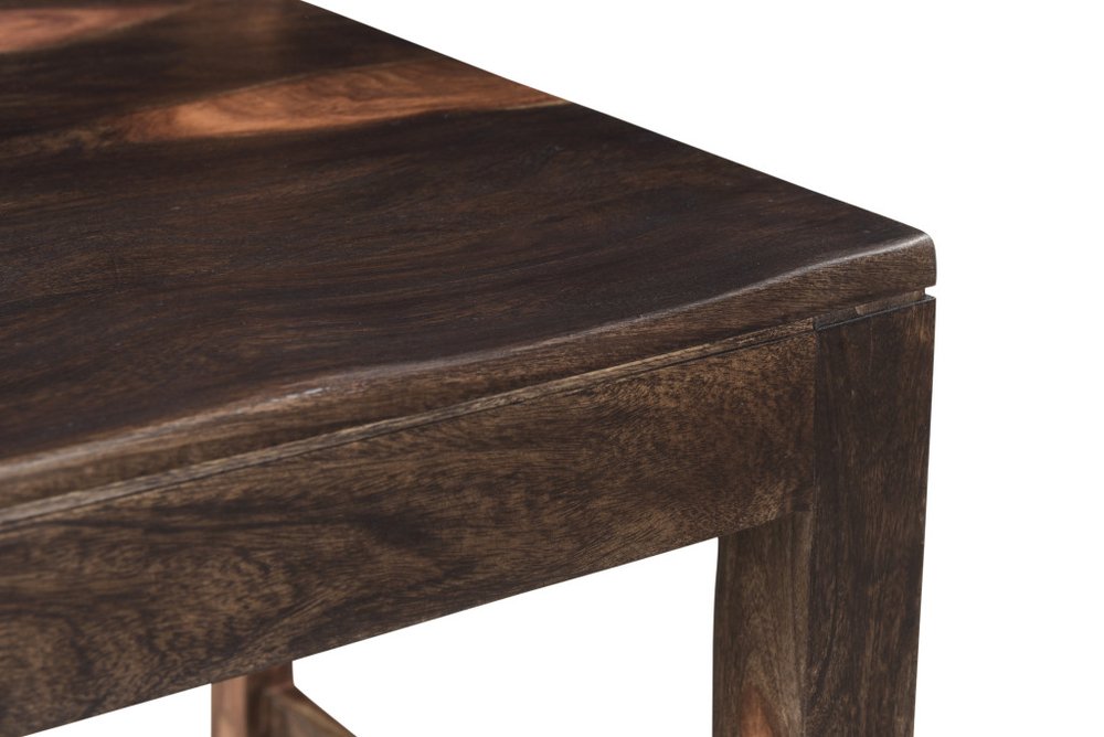 Seven Piece Dark Brown Solid Wood Dining Set with Six Chairs on a white background