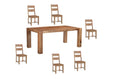 Seven Piece Brown Solid Wood Dining Set with Six Chairs - 30" H x 75" W x 40" D on a white background