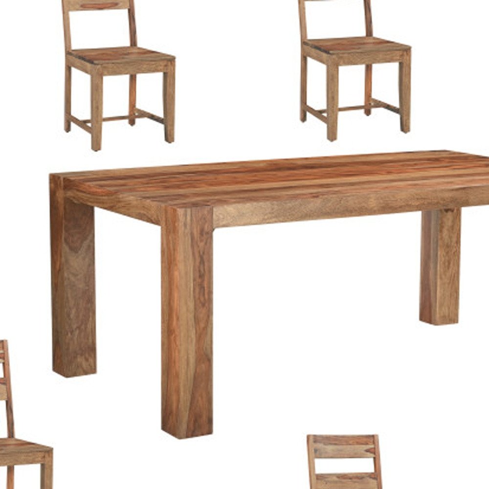 Seven Piece Brown Solid Wood Dining Set with Six Chairs - 30" H x 75" W x 40" D on a white background