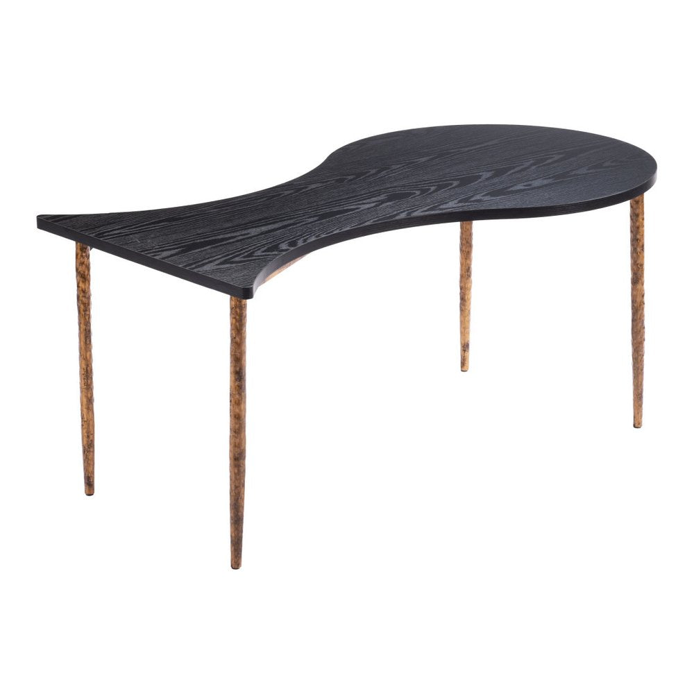 Set of Two Black and Bronze Wood and Steel Free Form Coffee And End Table on a white background