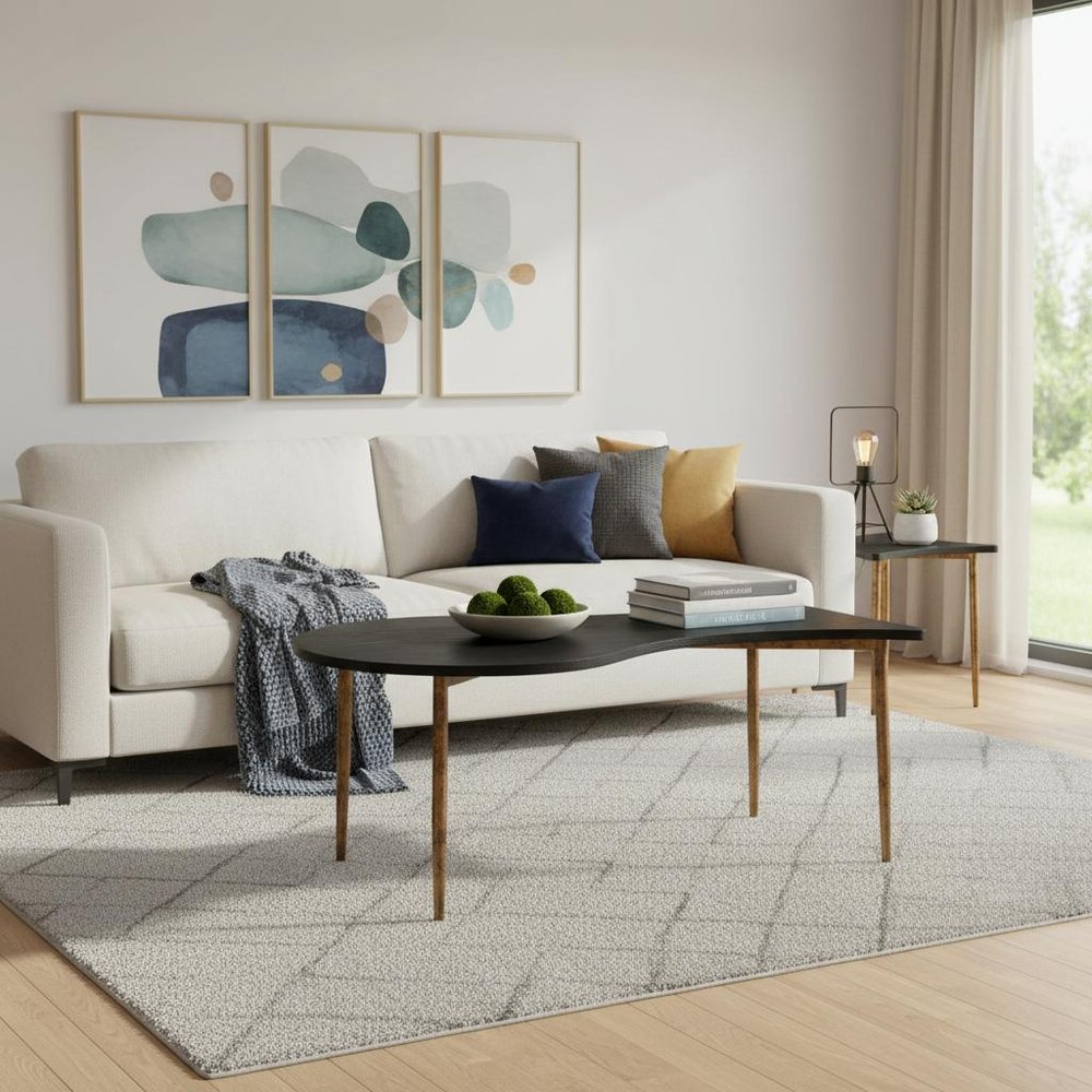 Set of Two Black and Bronze Wood and Steel Free Form Coffee And End Table on a white background