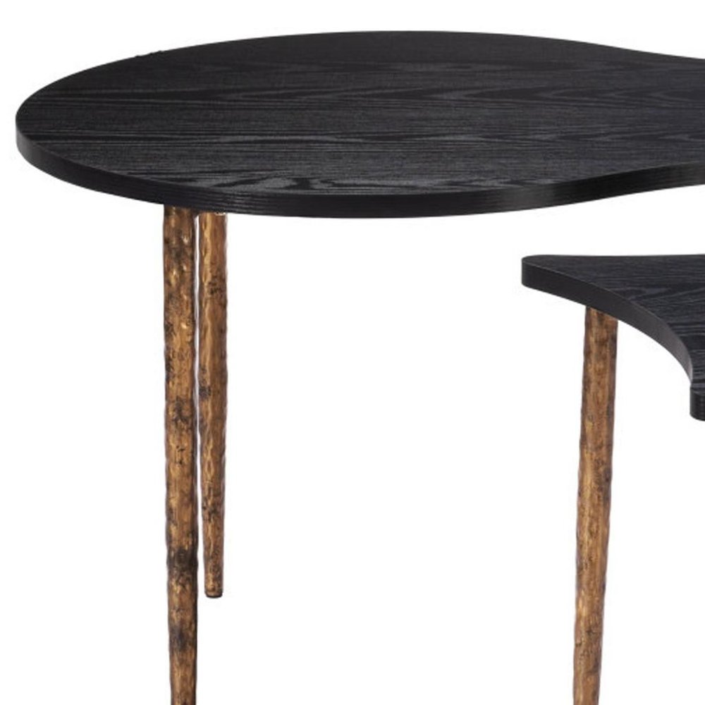 Set of Two Black and Bronze Wood and Steel Free Form Coffee And End Table on a white background
