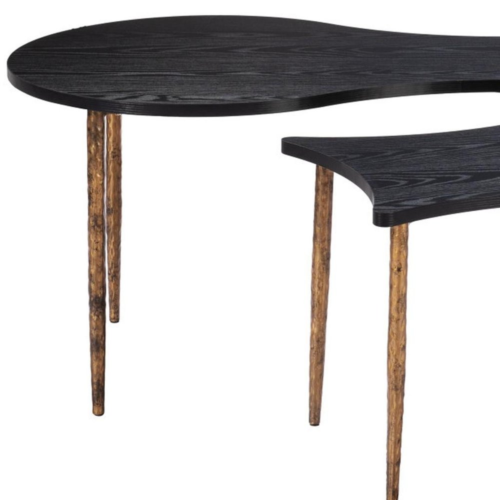 Set of Two Black and Bronze Wood and Steel Free Form Coffee And End Table on a white background