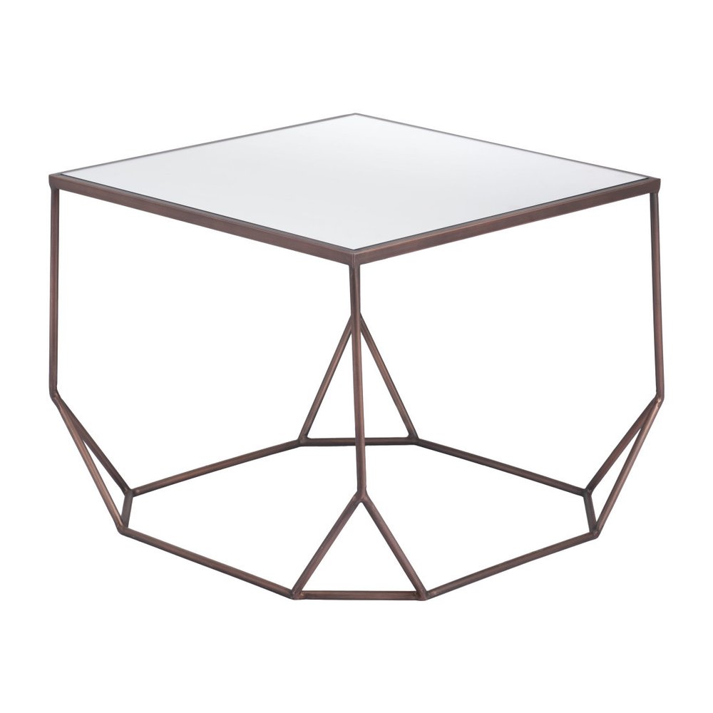 Set of Two Silver and Bronze Mirrored Glass and Steel Square Abstract Bunching Coffee Tables on a white background