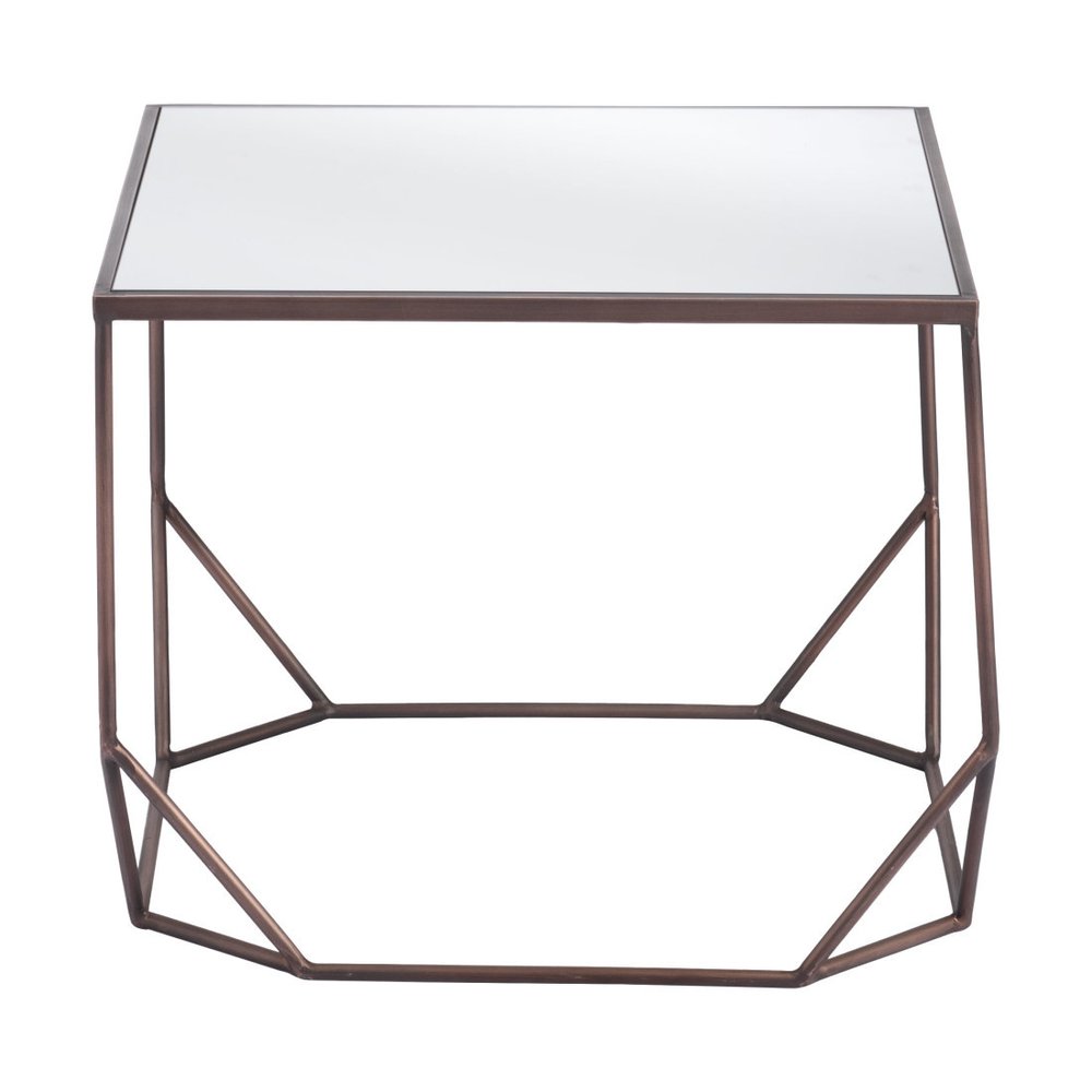 Set of Two Silver and Bronze Mirrored Glass and Steel Square Abstract Bunching Coffee Tables on a white background